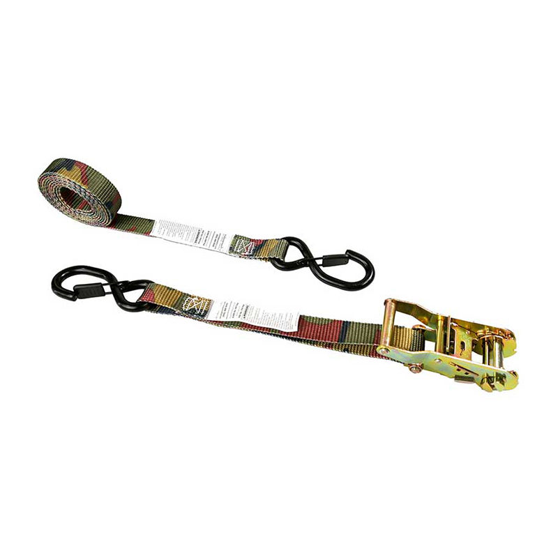 สายรัดวงล้อด้ามจับเหล็กลายพราง 1'' X 8' พร้อมตะขอและตัวเก็บ S-Hook เคลือบไวนิล
